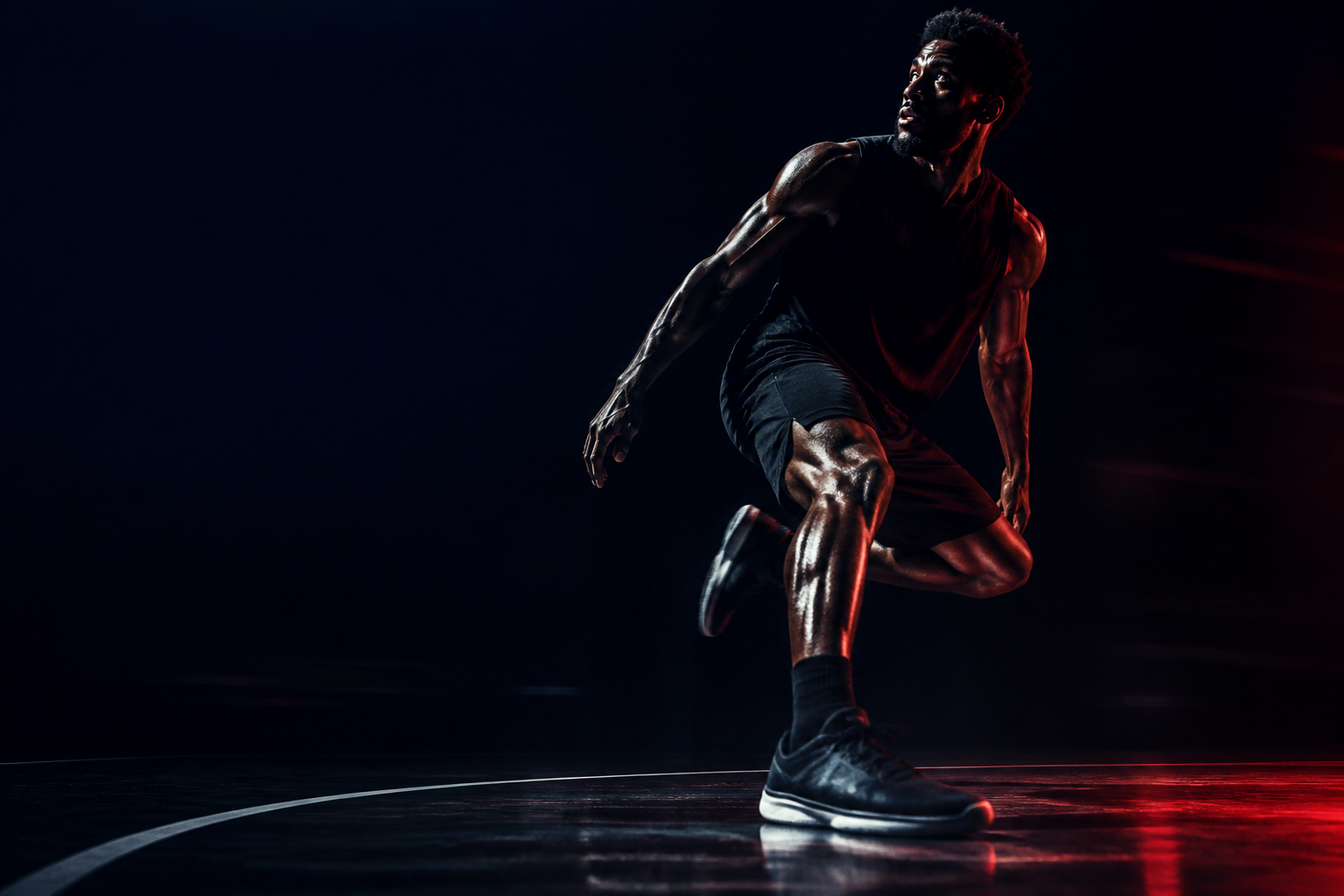 Tall basketball athlete performing stability training